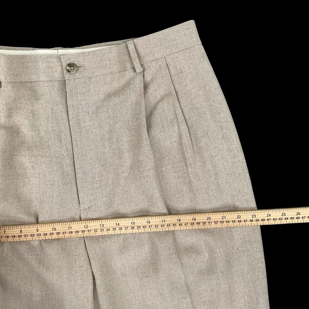 Perry Ellis Pants Men 36x32 (ACTUAL 35x31.5) Beige Linen Cuffed Pleated VTG NEW